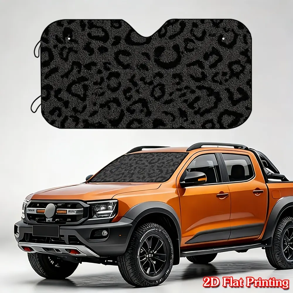 1pc 2D Flat Printing Black Leopard Print Pattern Front Windshield Sunshade, Premium Front Windshield Sun Shade for Summer, Must-Have Auto Accessory for Outdoor Parking And Commute, Fit Auto Sunshade to Reduce Sunlight And Keep Vehicle Cool
