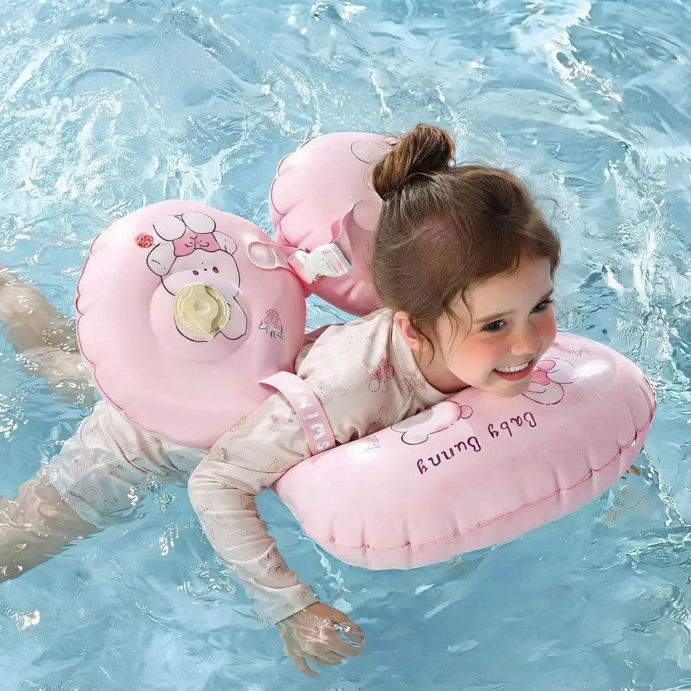 Infant Swim Ring Seat Cushion, Dual Shoulder Straps & Safety Clip, Thick Eco-Friendly PVC, Cartoon Colors, 6 Months-4 Years。baby swim ring, toddler armpit float, infant pool float, kids inflatable swim float, anti flip baby swim ring, baby water toy。