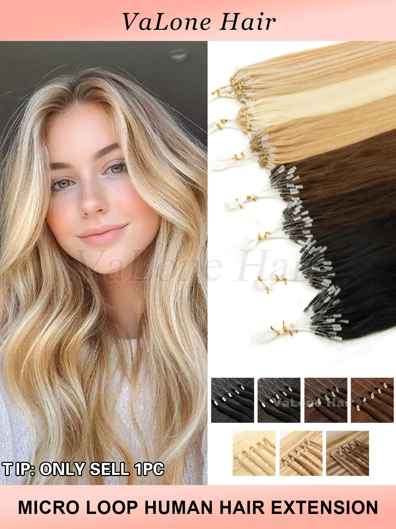 50 Strands Micro Loop Hair Extensions, Real Human Hair, Ultra Smooth and Super Soft, Silky Straight, Microbead Hair Extensions for Women