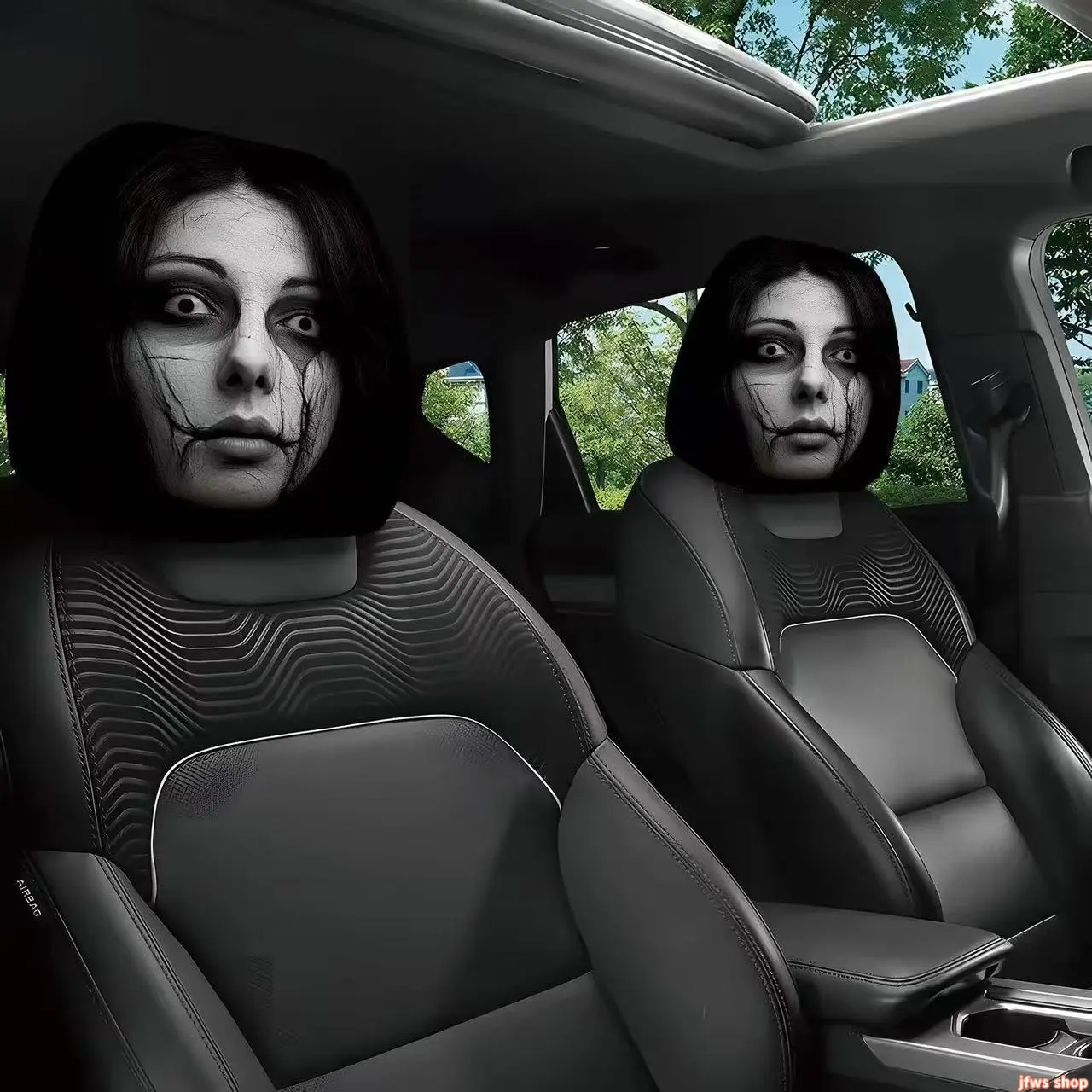 2 Pack Car Headrest Covers, Funny Skull Novelty Print, Soft Breathable Fabric, Double Sided Universal Fit for Halloween Car Interior Decor, Anti Slip Back, Double Sided Print, Funny Halloween Interior Decor, Horror Skull