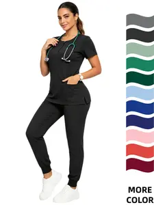 Anti Wrinkle Scrubs Workwear Washable Soft Fabric Nurse Hospital Uniforms Medical Scrubs Top Pants Jogger Scrubs Sets，Surgical Uniforms Woman Scrubs Medico Work Wear Top and Pants Sets Clinical Medical Suit Clothes for Doctor Nursing Uniform