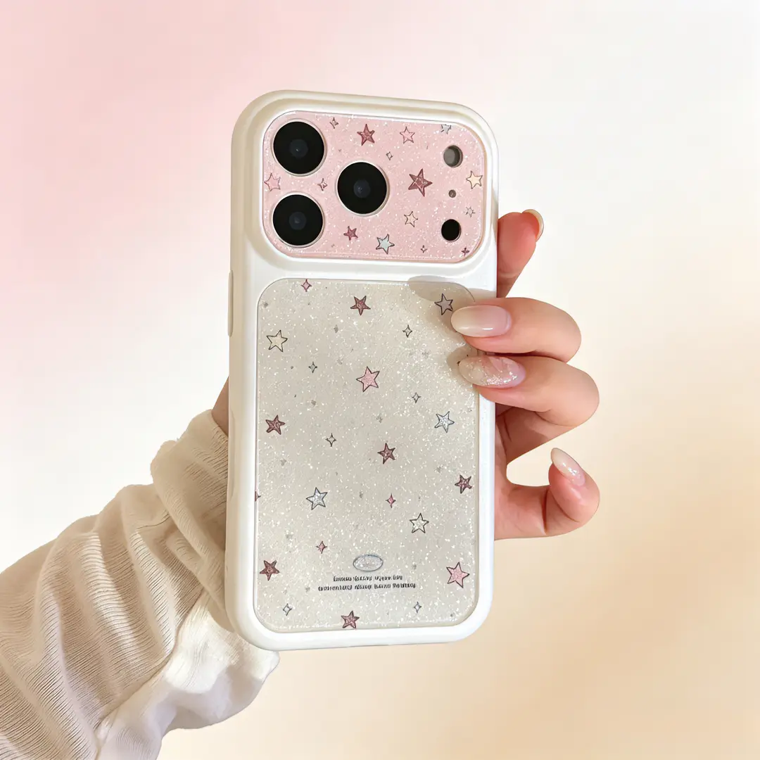 Rainbow Candy Glitter Decorative Smartphone Case - Large Window Handheld Cellphone Protection Cover for iPhone 17 Pro Max, 16 Pro Max, 15, 14, 13 Devices