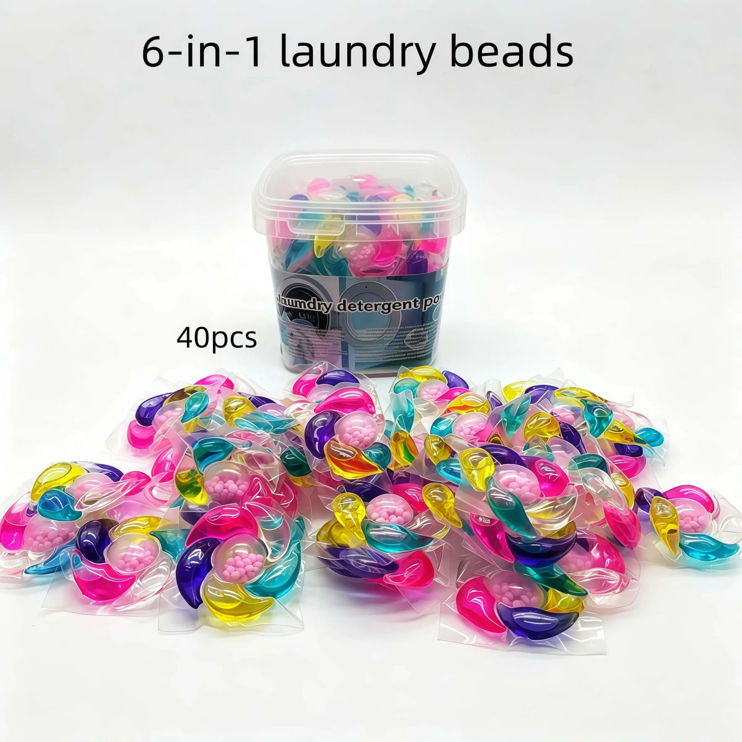 6-In-1 Laundry Pods, Laundry Detergent Pods, 40 Capsules Per Box, Deep Cleaning, Stain Removal, Color Protection, Softening, Home & Commercial Use, Portable