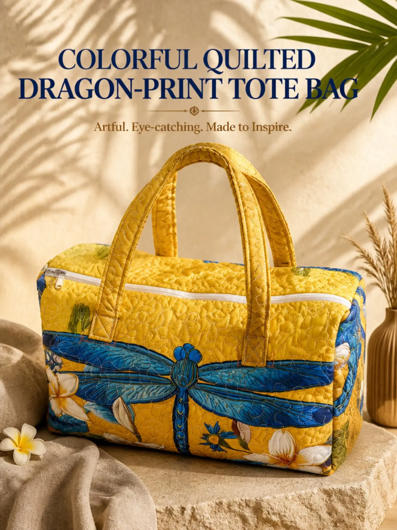 Mysterious Giant Dragonfly Print Quilted Handbag, Large Capacity Soft Quilted Weekend Travel Bag, Lightweight Overnight Fitness Luggage, Ideal for Outdoor Trips and Vacations