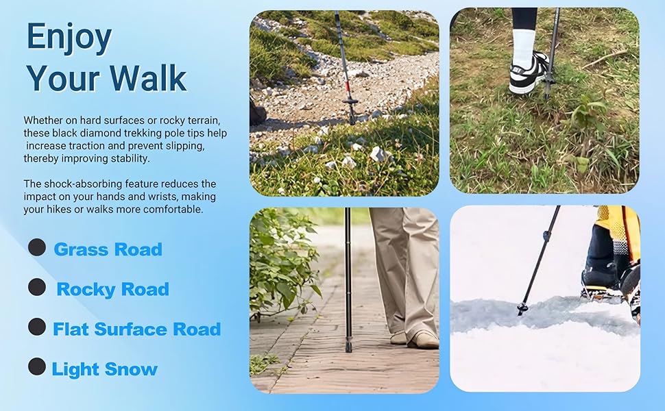 Durable Replacement Trekking Pole Tips, Universal Anti-Slip Walking Stick Tips Caps, Shock Absorbing Hiking Pole Tips Accessories Fits 11mm Standard Poles