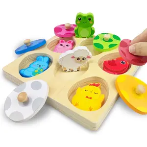 Ocbtow High-Quality Easter Wooden Pegged Puzzles, Montessori Early Education Toys for Toddlers, Children Development Easter Basket Stuffers Gifts (New Model)