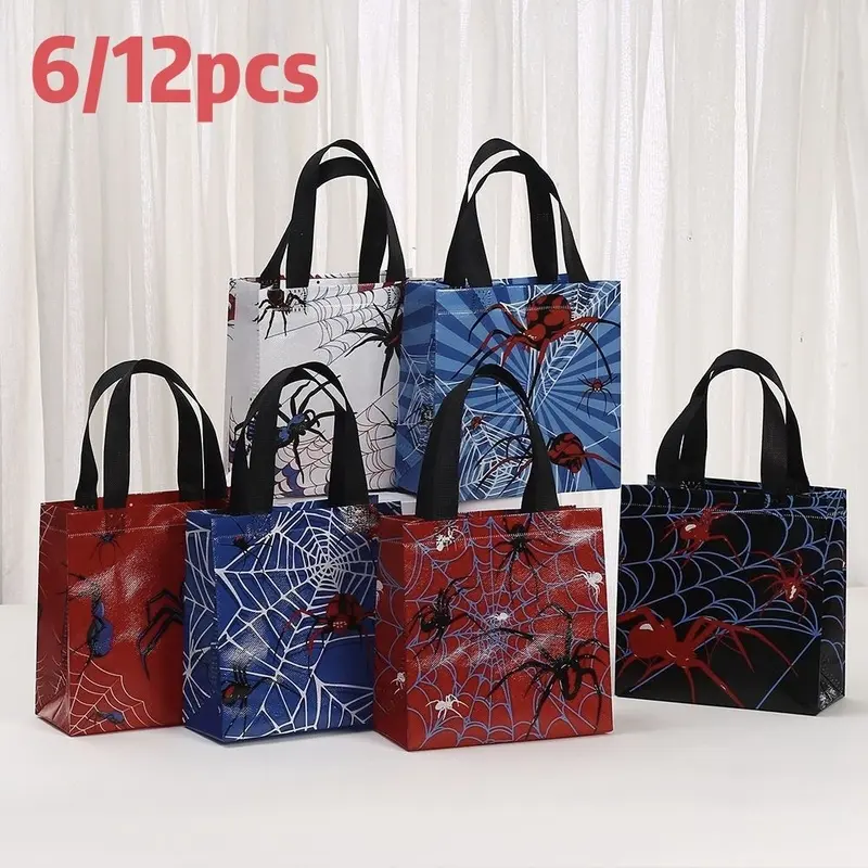 6/12pcs gift bag spider print gift handbag to celebrate shopping bags with handles Office supplies packaging bags Creative Gift Packaging Small business supplies birthday party gift bags Christmas Halloween.