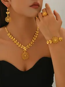 Women's Jewelry Set Necklace Earrings Bracelet Ring Flower Design Elegant Party Wear Accessories for Women Daily Use Gift Ideas Fashion Jewelry Set, Trendy Jewelry Set, Fashionable Jewelry Set