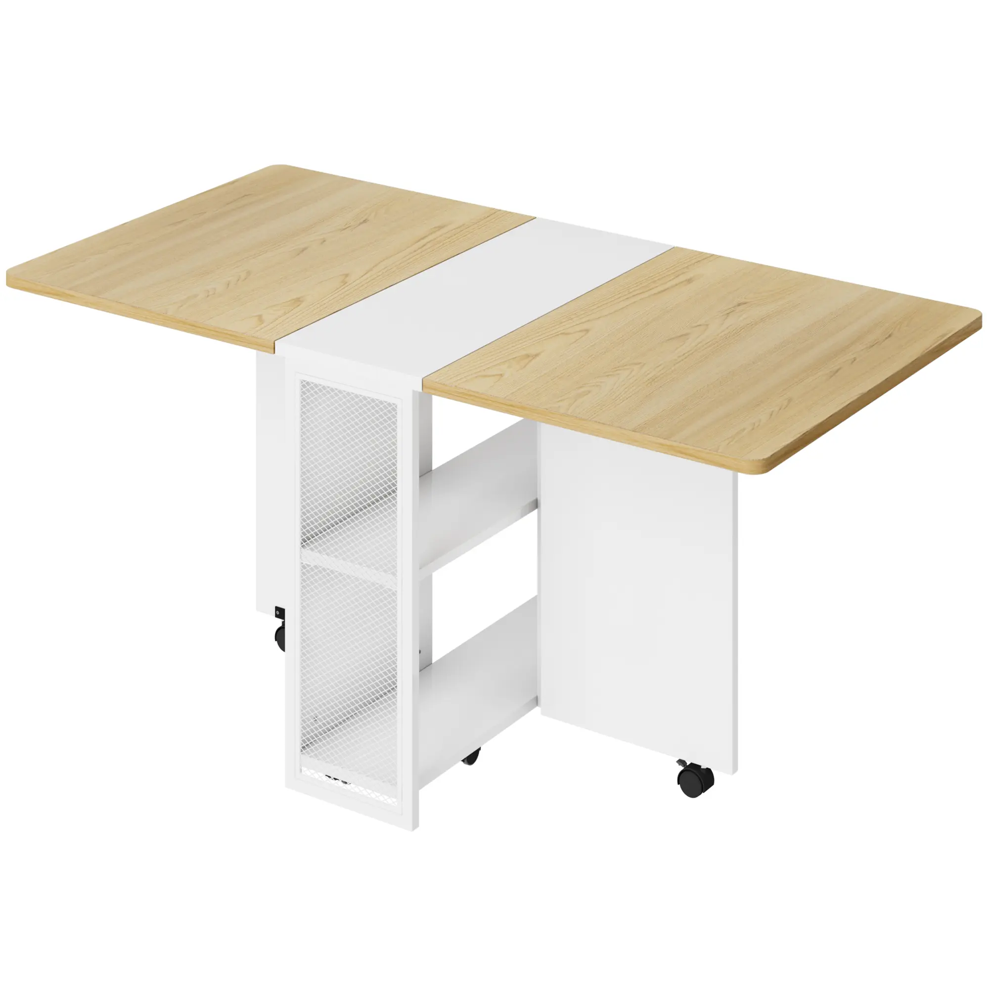 Space-Saving Folding Dining Table Set – Expandable Drop Leaf, 2-Tier Storage Shelves, 6 Wheels – Versatile Rectangle Kitchen & Dining Room Furniture for Small Spaces or Apartments
