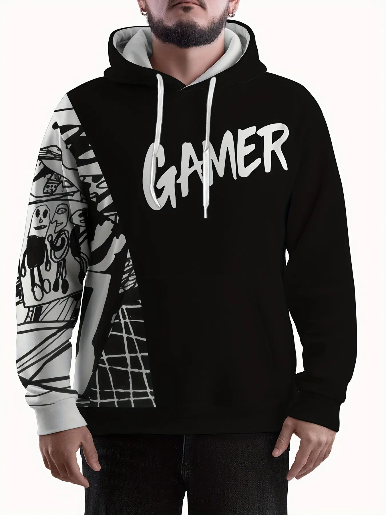 Gamer Print Hooded Sweatshirt for Men and Women, Casual Long Sleeve Pullover, Loose Fit, Fall & Winter Fashion, Game Enthusiast Apparel