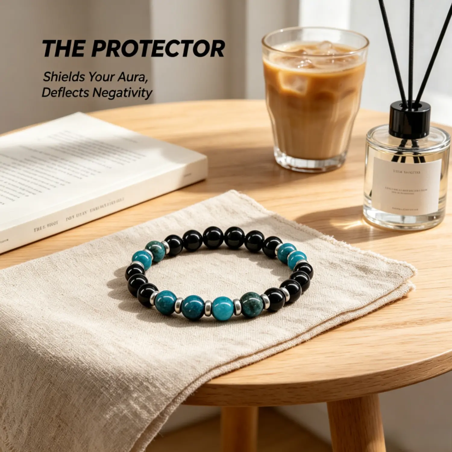 Blue Apatite Bracelet, 8mm Polished Natural Crystals for Daily Wear, Unisex Protection and Grounding Stone for Stress Relief, Meaningful Gift, Adjustable 15-20cm