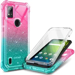 Designed for Cricket Icon 5 Case, AT&T Motivate 4 Phone Case with [Built-in Screen Protector], [5.5FT Mil-Grade Drop Tested] Full-Body Protective Shockproof Bumper Case (Glitter Pink/Aqua)
