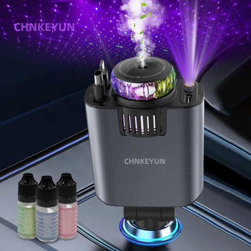 4-in-1 Car Roof Super Fast Retractable Car Charger with Anti-Tangle Retractable Cables, Dual Charge Port,Starlight In Roof Fast Charging Adapter -Automotive  car charger  starlight led charger No aromatherapy