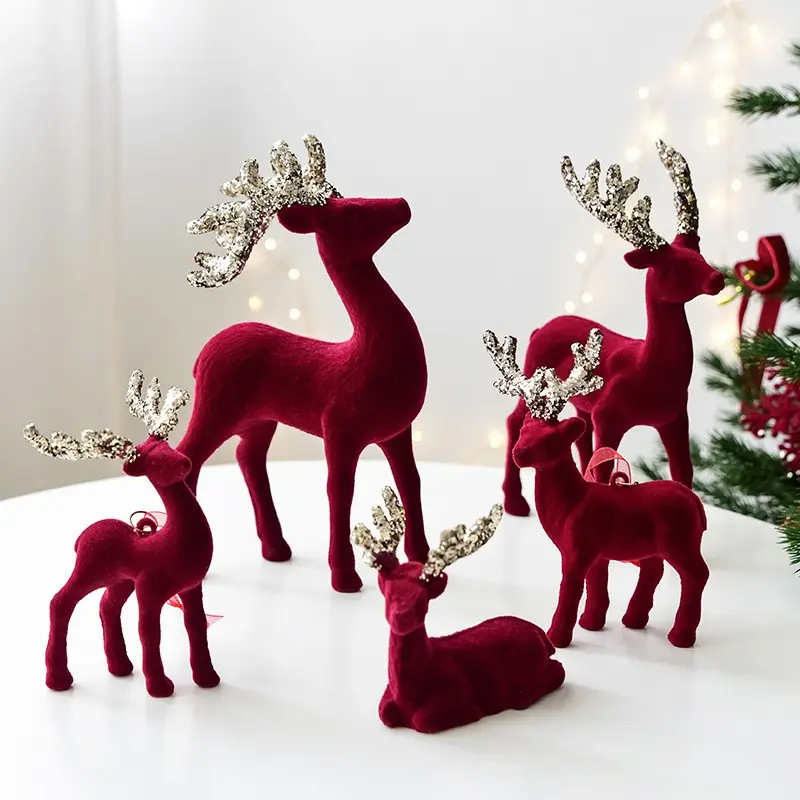 Christmas Reindeer Ornament Set, Plush Glitter Deer Desktop Decoration, Christmas Tree Hanging Decor, Festive Holiday Accessory