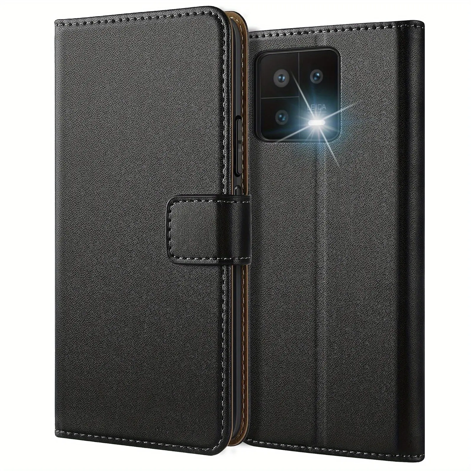Mobile Phone Case For Xiaomi 13 / Xiaomi 13 Pro / Xiaomi 13 Lite / Xiaomi 13T Pro / Xiaomi 13T, With Kickstand PU Leather Card Slot Black Wallet Flip Protective Phone Case Cover