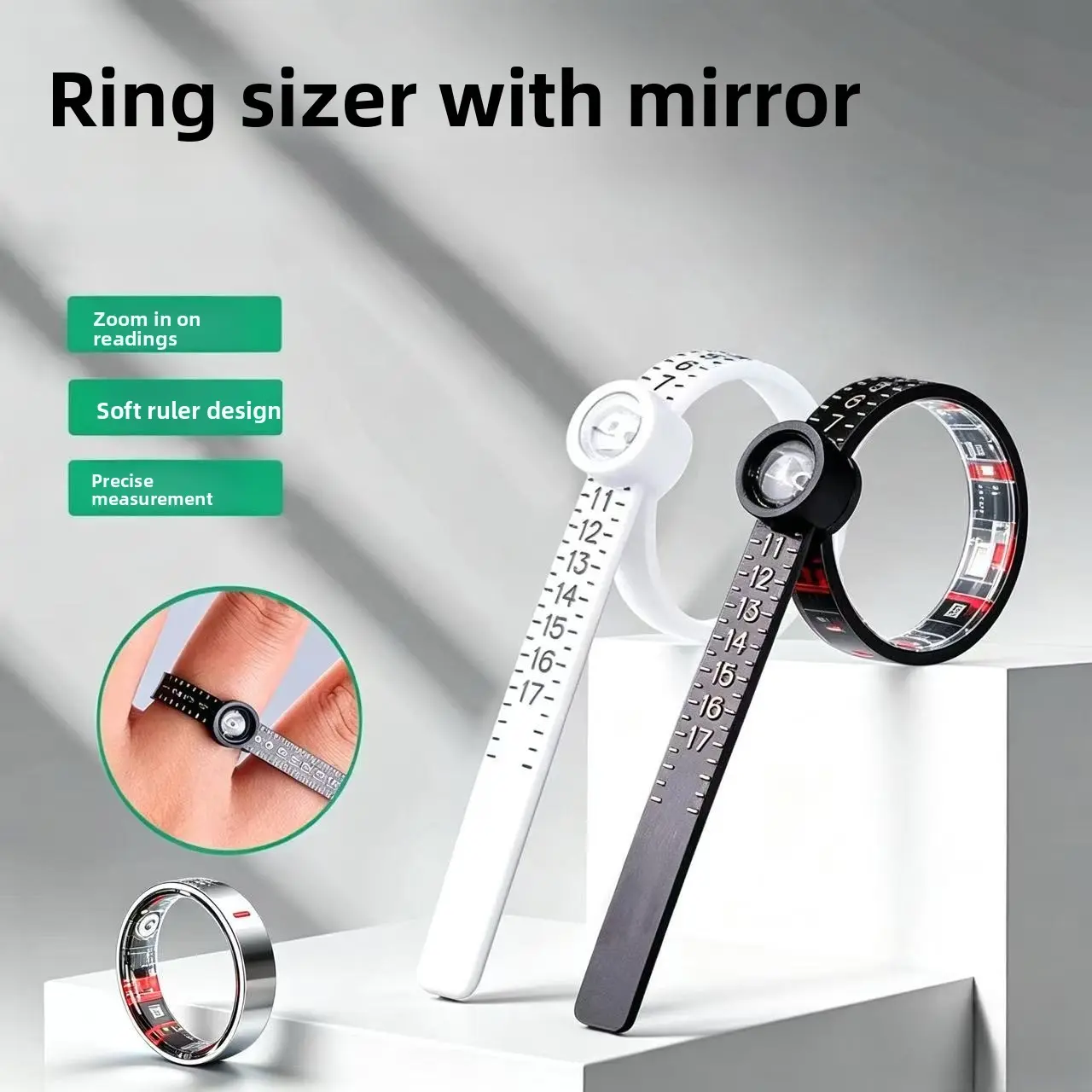 US Standard Flexible Soft Ring Sizer Gauge - Magnifier Cover, Easy Reading Magnified Scale, Snug Wrap Circumference Measuring Band, Reusable Tool for DIY Buying Jewelry Purchase