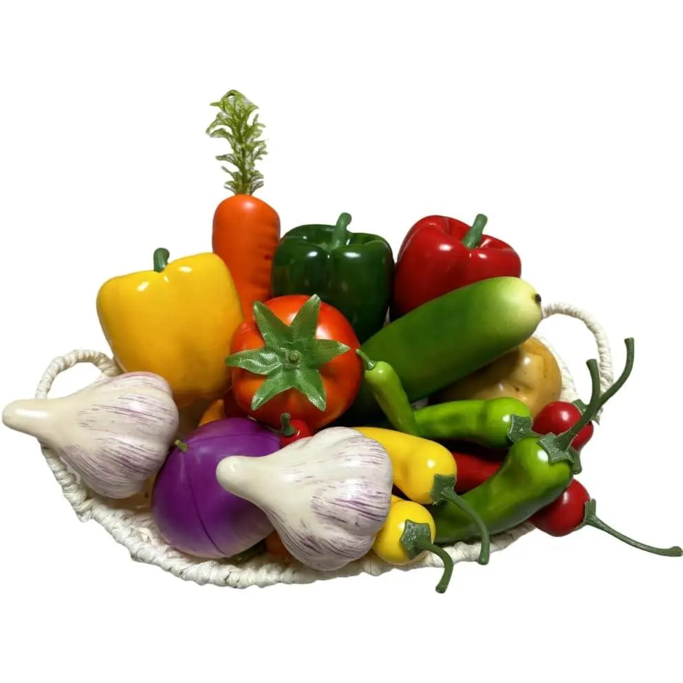 22pcs Realistic PU Artificial Simulation Vegetables for Home Kitchen Decoration, Including Artificial Bell Peppers