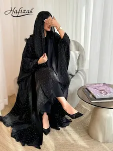 Hafizah Summer New Modest Cross-Border Embroidered Long Dress Outer Coat Set with Headscarf, Loose-Fitting Plain Outerwear