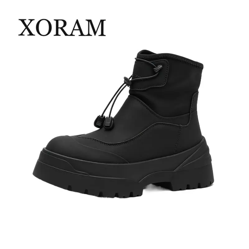 Men's British Style Platform Work Boots, Synthetic Thick-Sole Combat & Motorcycle Style for Outdoor Hiking