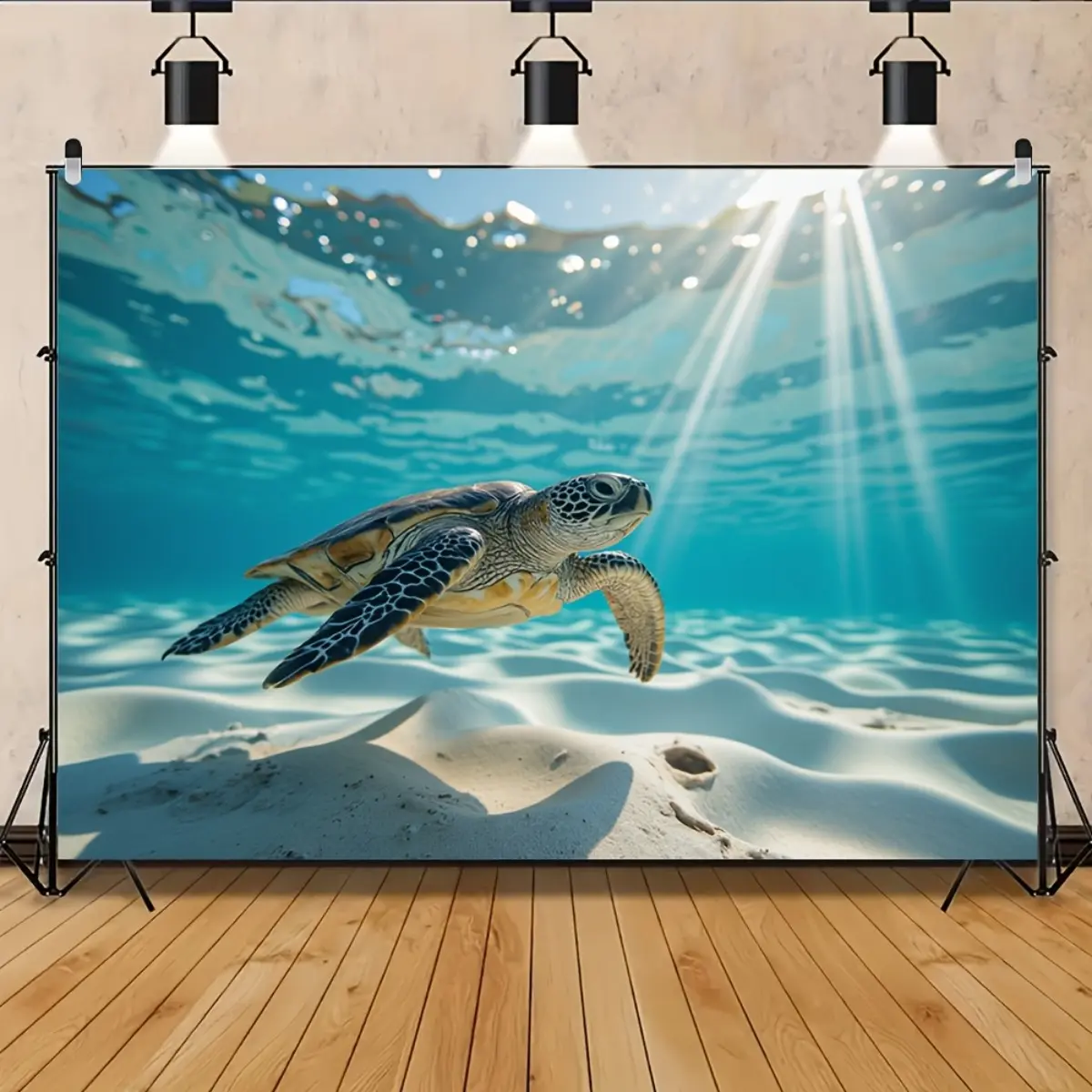 1pc Extra Large Blue Sea Turtle Aquarium Backdrop Wall Decor - Polyester Fiber Underwater Ocean Tapestry, Vivid Turquoise & Sandy White Print, Nautical Home Supplies for Indoors, Parties/Events, Mother's Day, Synthetic