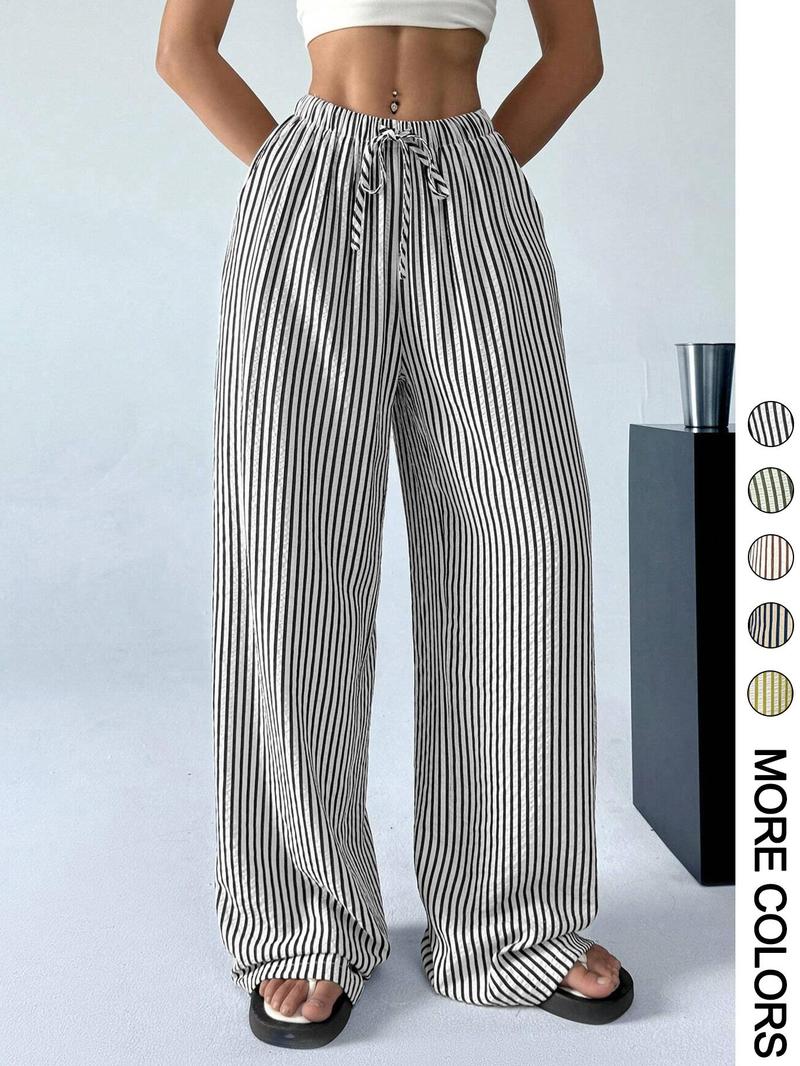 Valentine's Day Women's Striped Print Drawstring Waist Pants, Casual Comfy Wide Leg Trousers for Daily Wear, Ladies Bottoms for All Seasons