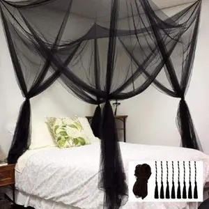 Bed Canopy Curtains Mosquito Net Bed Drapes for Full Queen King Size Bed, Screen Netting Canopy for Indoor Outdoor Patio Gothic Room Decor Black