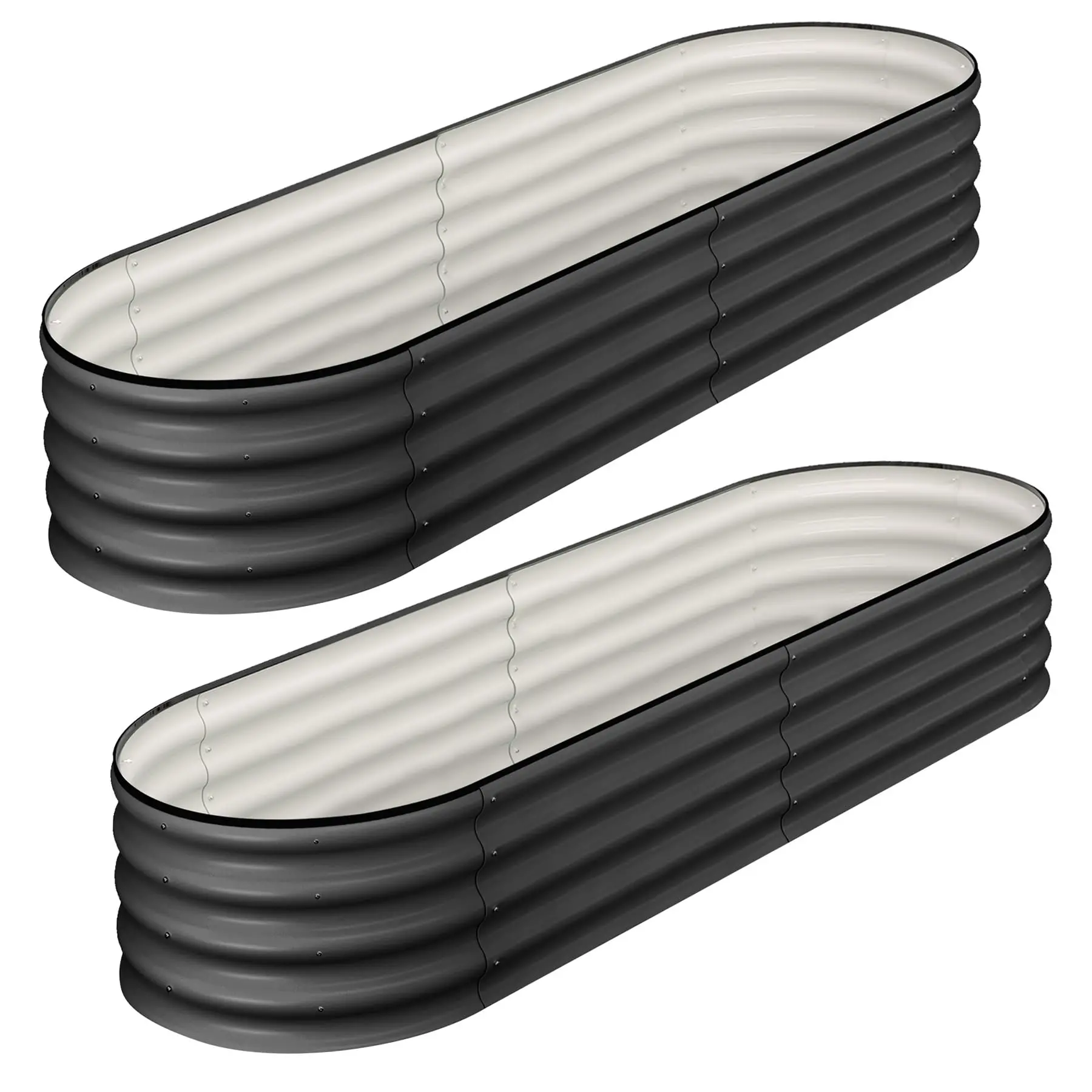 2 Pack Heavy Duty Oval Galvanized Metal Raised Garden Beds – Outdoor Planter Boxes with Open Bottom, Rust-Resistant, Tool-Self-assembly, Ideal for Vegetables, Flowers & Herbs