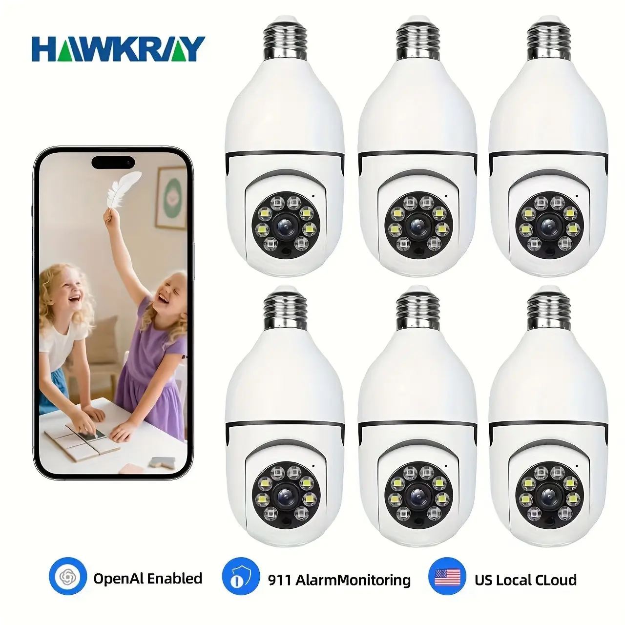 This 6pcs 4MP HD Wireless Security Camera System Allows You to Oversee And Your Family And Pets in Real-Time Using 2.4G/5Ghz Wi-Fi, Features Color Night Vision, 911 AI Indoor Monitoring, And Two-Way Audio