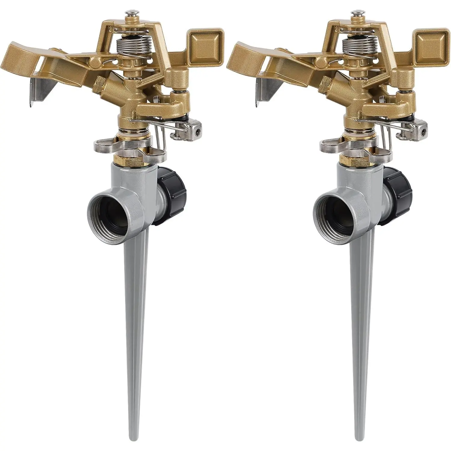 2 Pack Impact Sprinklers with Stand (Spike), Heavy Duty Zinc Alloy Lawn Sprinkler Head on Spike Base, Adjustable Watering Sprinkler for Large Area Grass Yards Patio Garden Irrigation