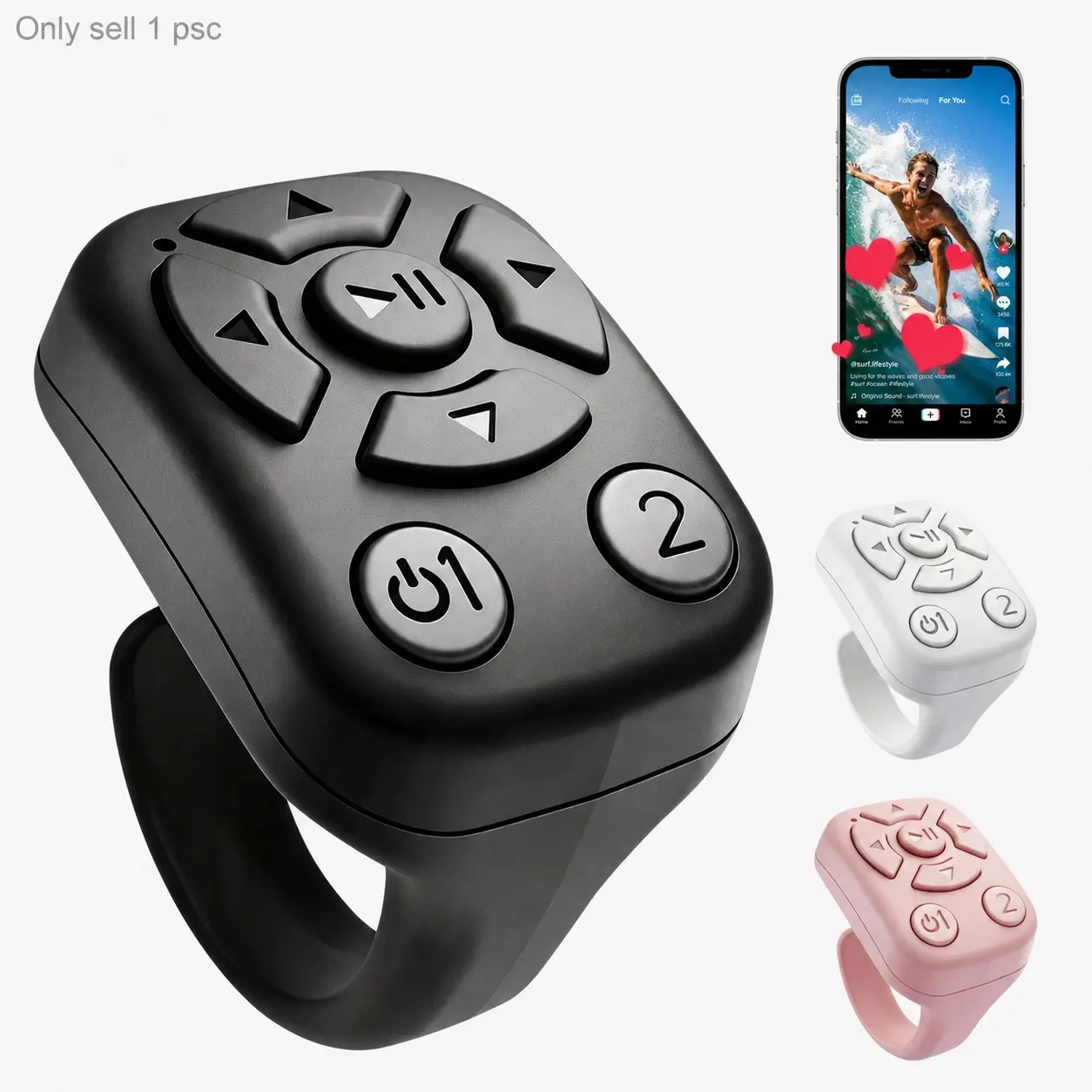 TikTok Scrolling Ring Remote, Wireless Phone Video Scroller and Page Turner for iPhone Android, Camera Shutter Remote for Selfies, Short Videos and E-Books