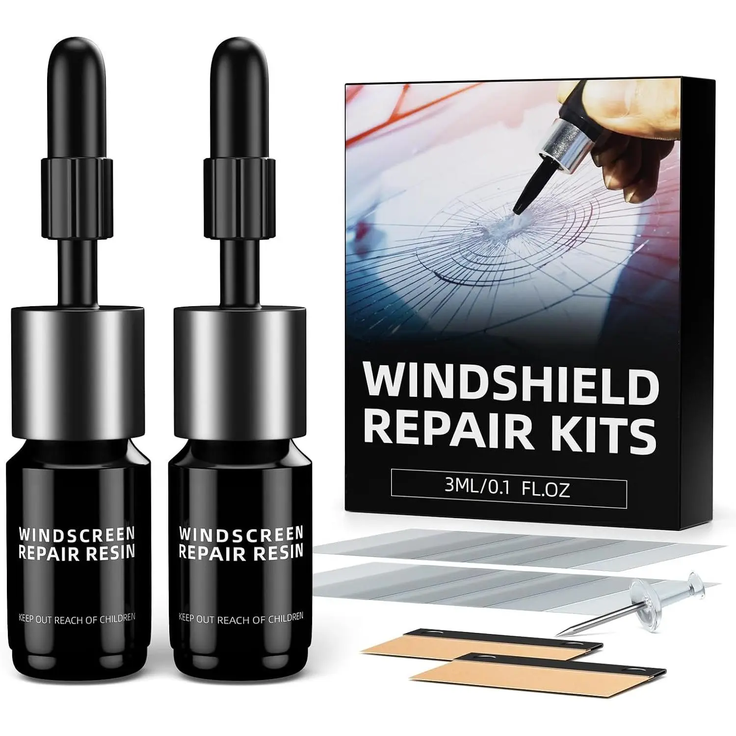 Windshield Chip Repair Kit, 2026 Durable  Windshield Repair Kit, Nano Glass Repair Tool Kit for Quick Fixing  Bulls-Eye and -Shaped Crack, 2 Bottles