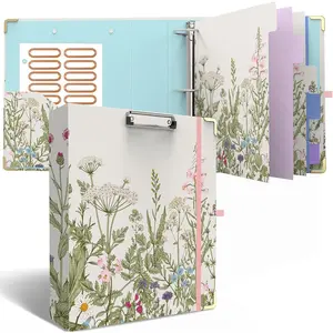 3 Ring Binder 2 Inch, Cute Round Ring Binders with 6 Tab Dividers, Labels Stickers, Low Profile Clipboard with Storage, Fashion Binder School Office Supplies(Garden )