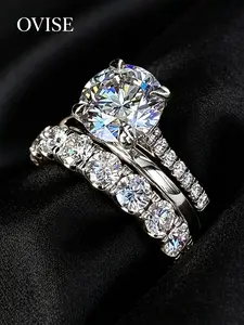 Elegant Zircon-Set Ring Set, Three-Piece Bridal Party Jewelry, Perfect for Weddings and Parties, Stylish and Timeless Design, Gift Box