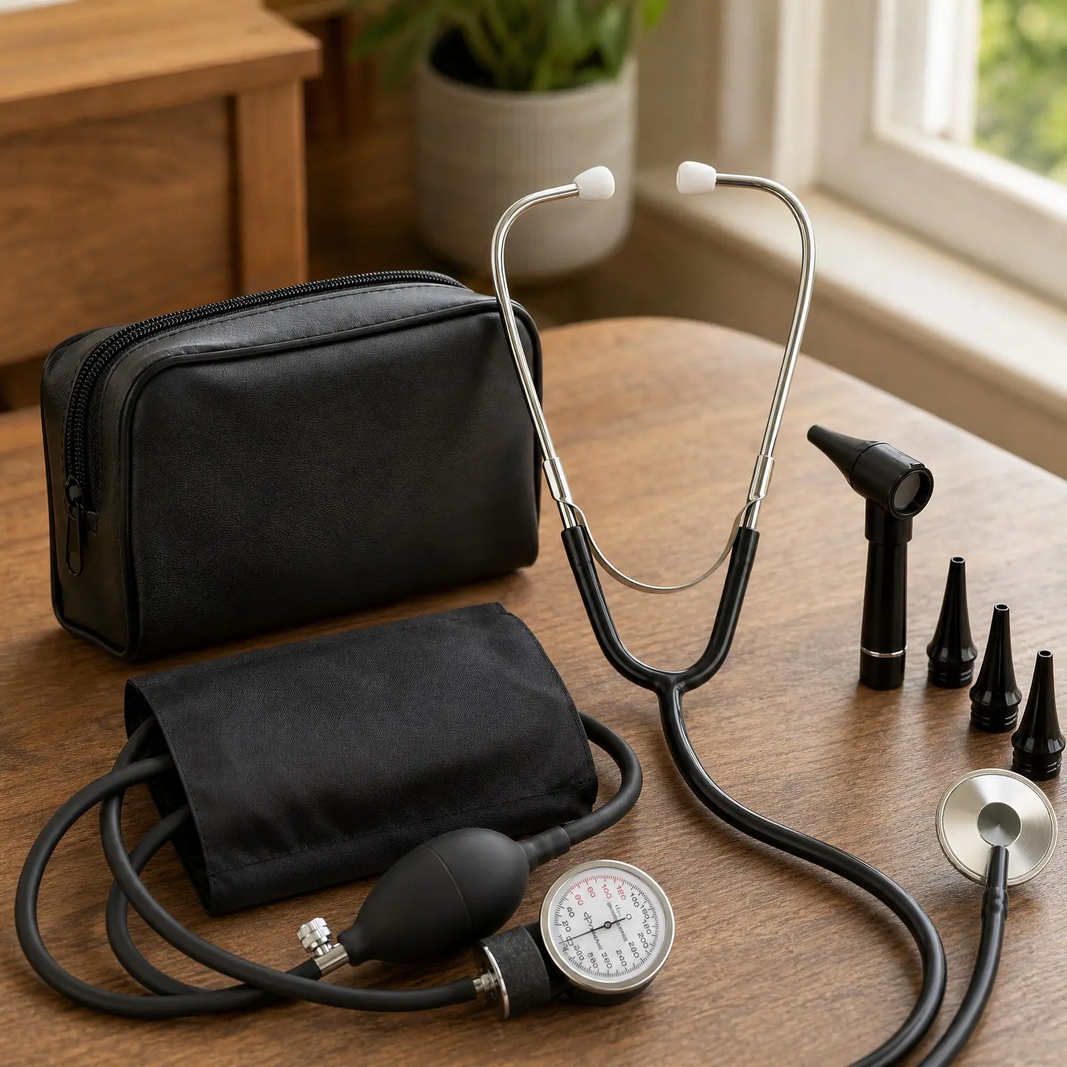 DS-9199 Nurse Essentials Starter Kit – Adult Aneroid Sphygmomanometer, Classic Stethoscope & Mini Diagnostic Otoscope with Travel Case