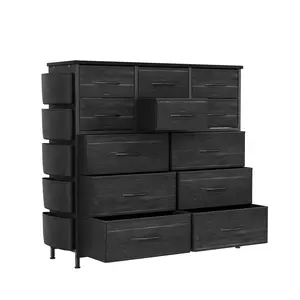 12-Drawer Fabric Dresser – Steel Frame, Side Pockets & Hooks | Large Capacity Storage for Bedroom, Hallway, Office | Lightweight, Anti-Tip | Cationic Fabric, Easy Clean | Modern Rustic Style | Versatile Organizer Chest | Home Storage Solution