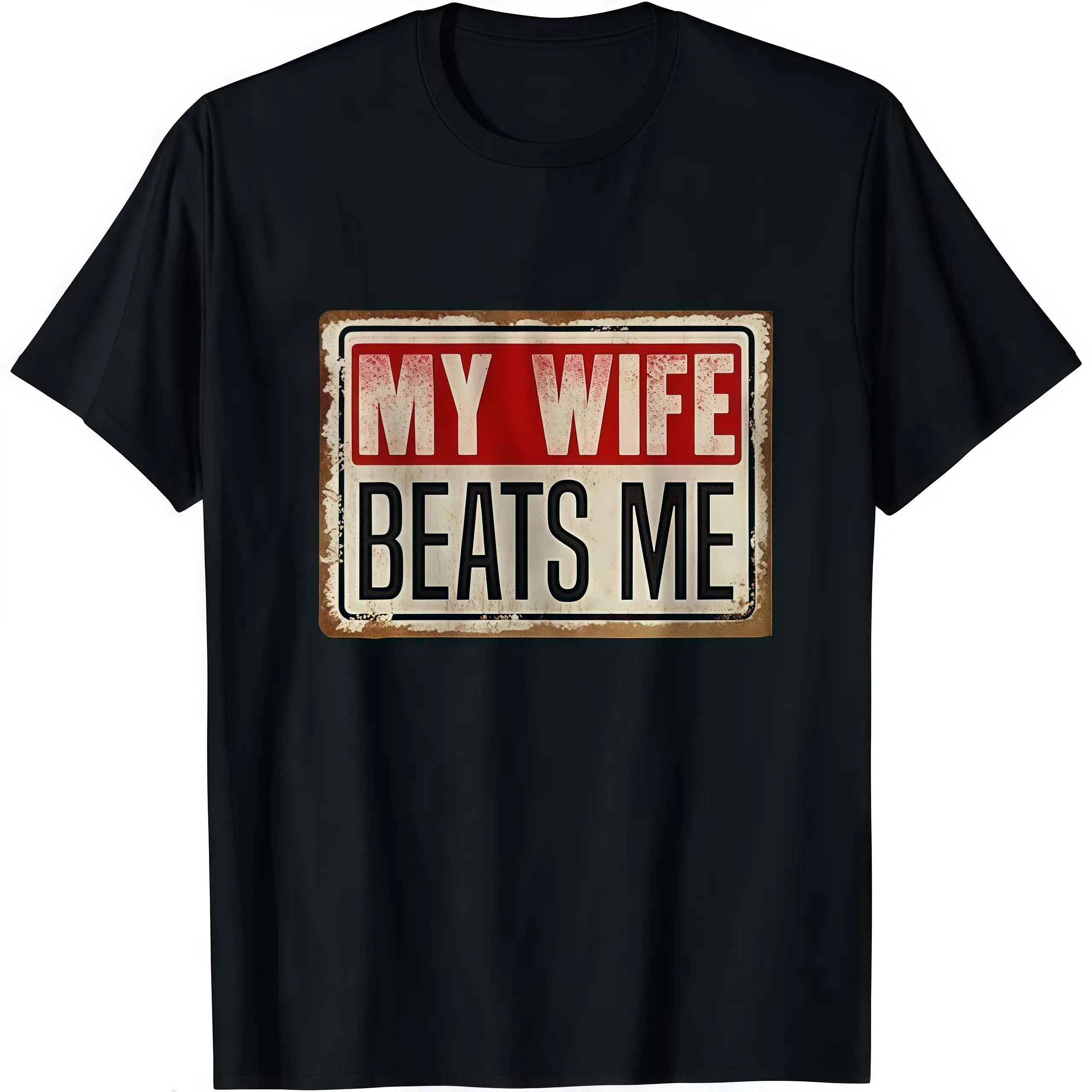 Unisex Cotton Short-Sleeve Round Neck T-Shirt - Funny "My Wife Beats Me" Graphic, American Flag Couple Top, Father's Day Gift, Classic Casual Menswear Tshirt tiktokshopspringglowup,summervibes, good black comfortable breathable vintage printed tees