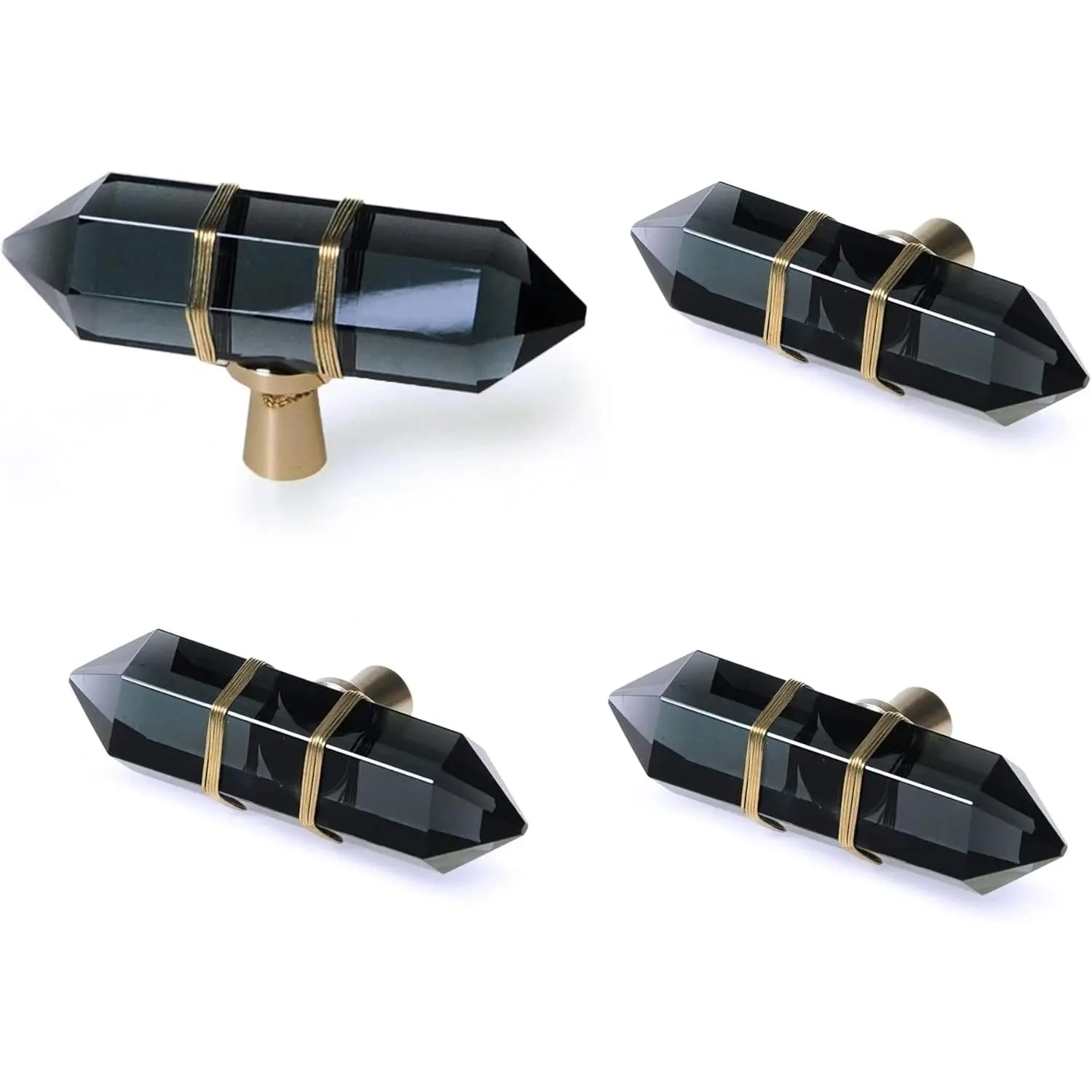 4 Pack Hexagonal  Knobs Wire Wrapped Glass Brass Drawer Pull Cabinet Handle  Furniture Hardware for Dresser Kitchen (Black)