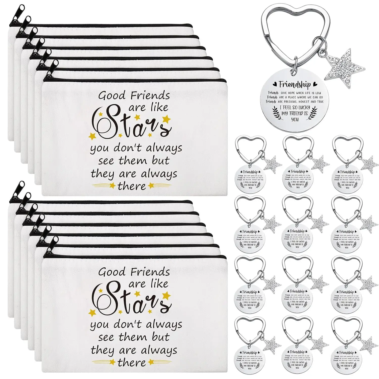 24 count  Appreciation Gifts for Women Graduation Friendship Gifts for Long Distance  Friendsgiving Keychains Bulk Makeup  Bags with Zipper for BFF Birthday Party Favor()