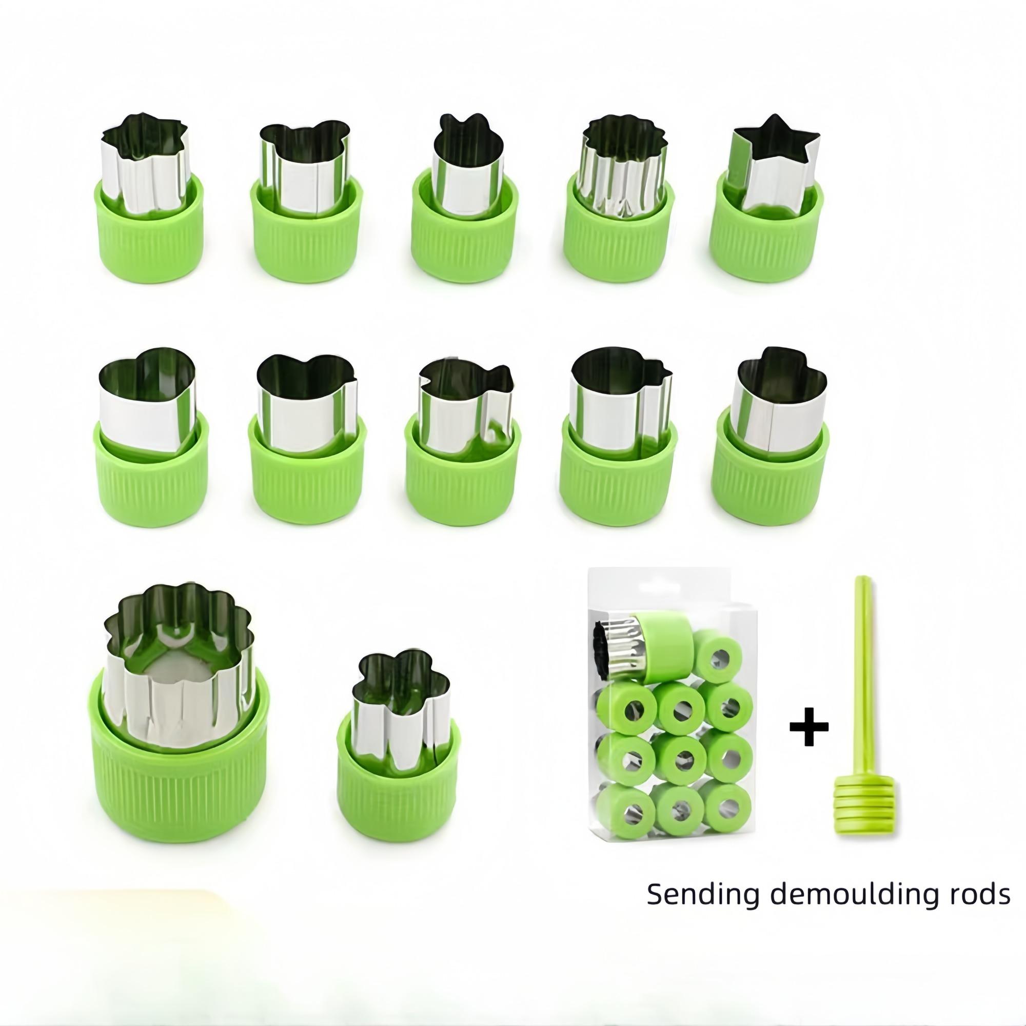 Fruit & Vegetable Cutter, 12pcs/set Stainless Steel Cookie Cutter with 1 Count Demoulding Rod, Household Kitchen Mold Set, Kitchen Baking Tool for Home Use