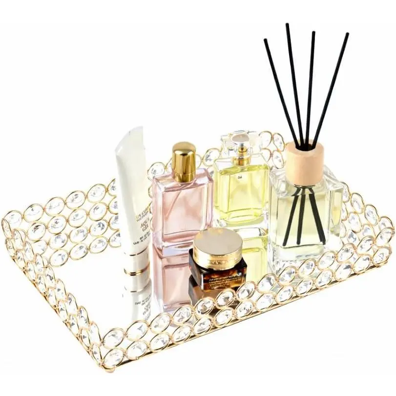 Mirrored   Makeup Tray Ornate  Trinket Organizer  Perfume Bottle Decorative Tray  Deco Dresser  Care Storage (Rectangle 12" x 8")