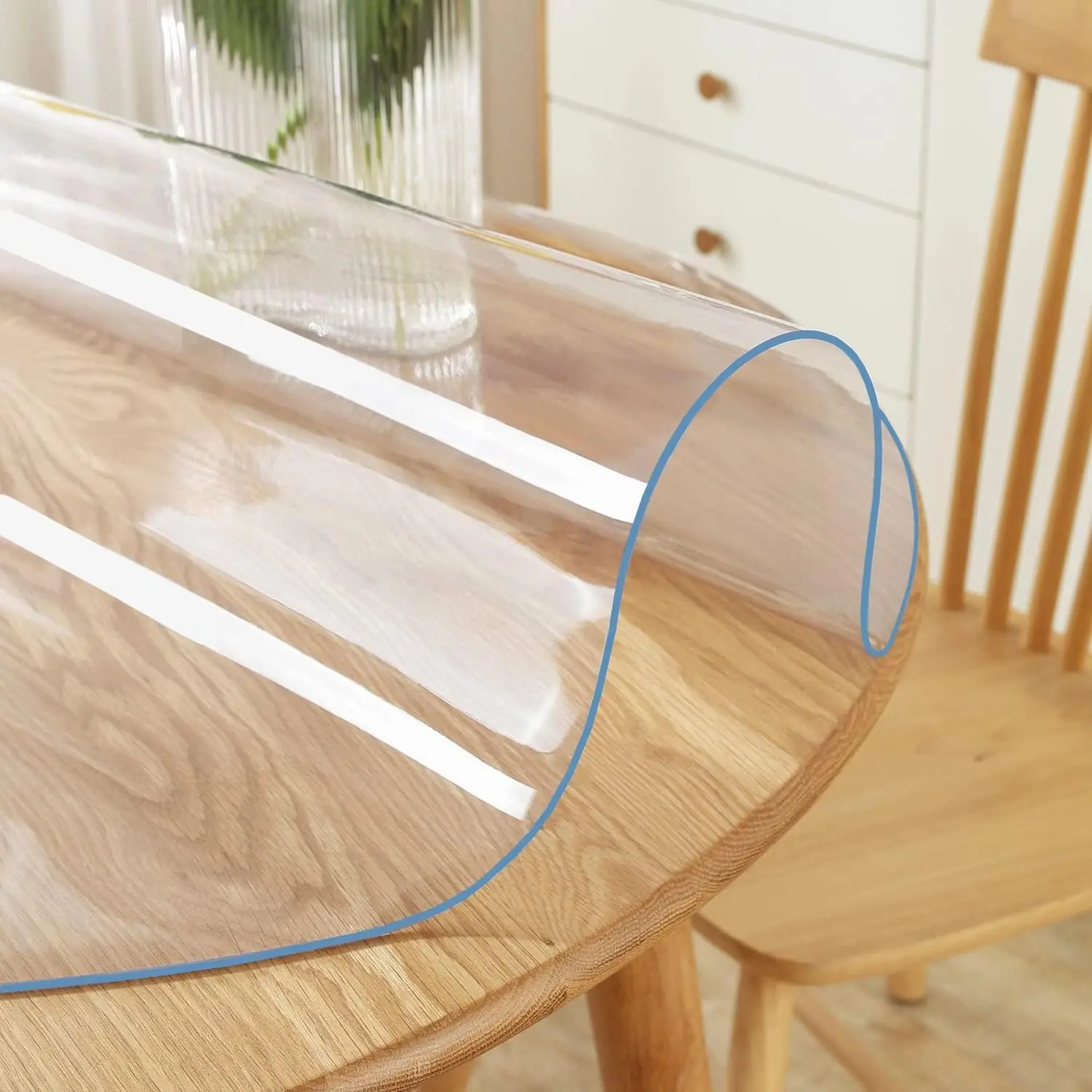 42 Inch Round Clear Table Cover Protector Thick Plastic PVC Tablecloth Easy Clean Waterproof Heat Resistant for Round Dining Coffee Table Kitchen Living Room