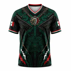 Men's Mexico Jersey 2026, V-Neck Short Sleeve Soccer Fan Shirt with Aztec Calendar Eagle Warrior Graphic, Mens Clothing