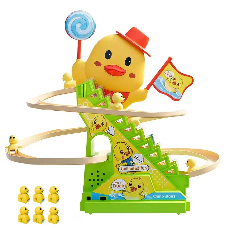 Mengya Electric Stair-Climbing Track Toy Set, Electric Track Educational Assembly Toy, Toddler Roller Coaster Toy, with Flashing LED Lights and Music, Suitable as a Birthday Gift for Children Aged 3 and Above (Includes 6 Small Ducks).