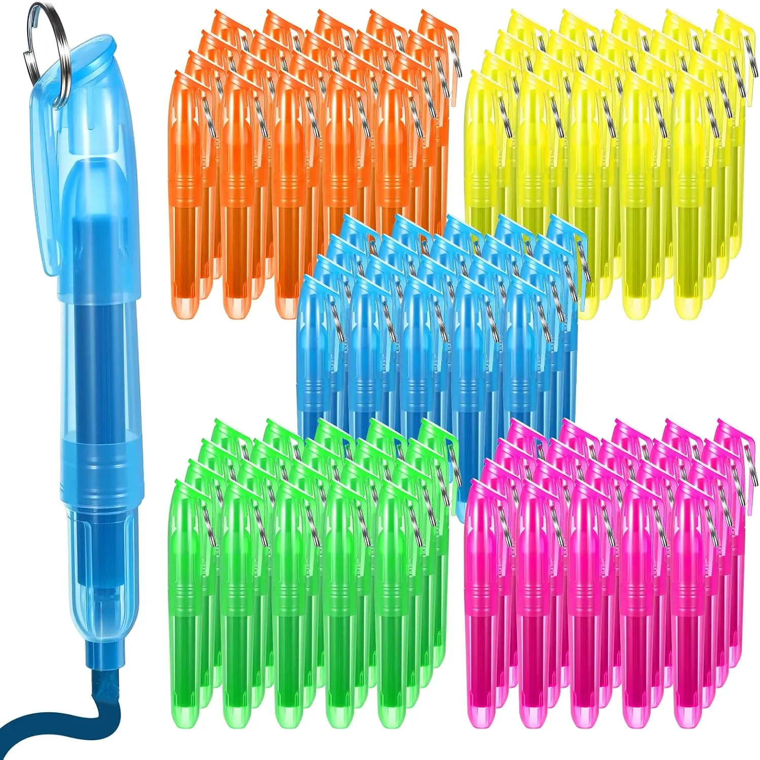 100 count Mini Highlighters - Colored Quick Dry Small Highlighters with Key Ring for  Teachers Students Office Classroom Supplies | Chisel Tip, 5 Colors, 3.35''