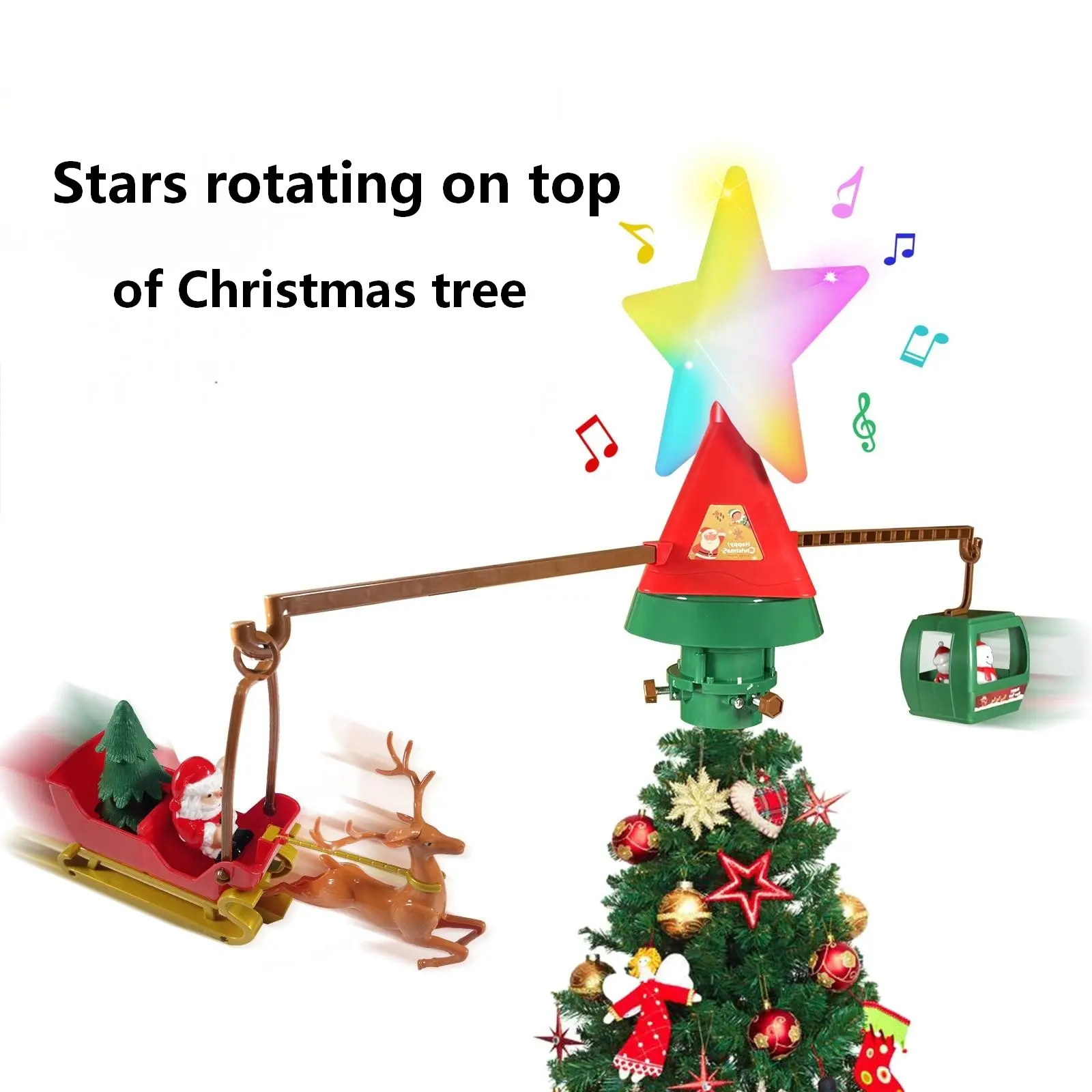 Rotating Christmas Tree Top Star, Star Decorations, Music Lighted Crown, LED Flashing, Office, Restaurant, Hotel Lobby Decor, Plug-In, Perfect Gift
