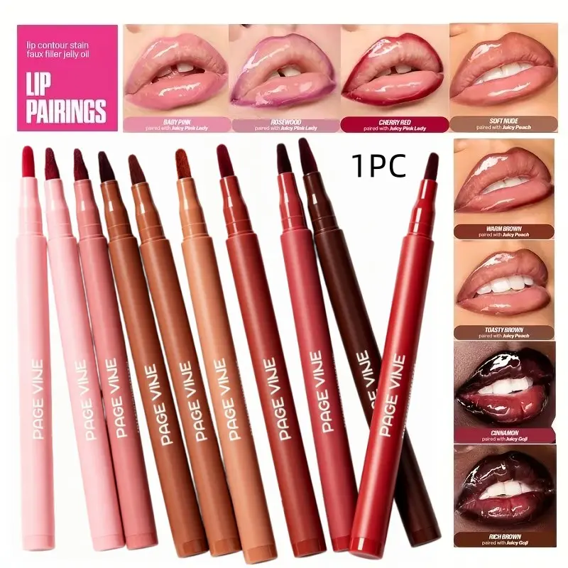 Multi-functional 8-color waterproof matte velvet lip liner, Lipliner, long-lasting and highly pigmented, smudge-proof and transfer-resistant, easily outlines perfect lips, layering makes lips look more vibrant, can also be used as lipstick, eyeliner