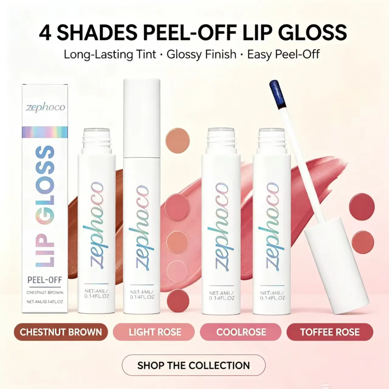 Zephoco Peel Off Lip Tint, Moisturizing Silky Texture, Natural Buildable Color, Nourishing Long Lasting Peel Lip Makeup