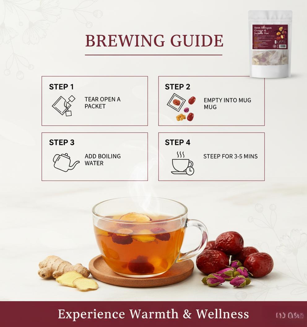 Rose Longan Ginger & Jujube Tea 6g x 20 Bags with Ginger Goji Berries Double-Petaled Red Roses Longan & Red Dates