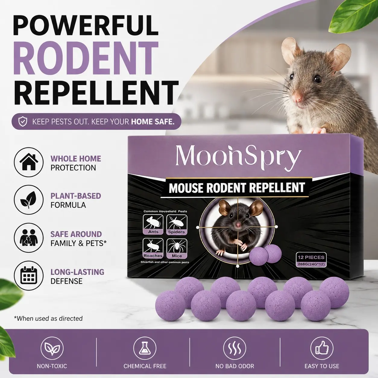 12-Pack Rodent Repellent Balls for Home Kitchen Effective Pest Control Solution