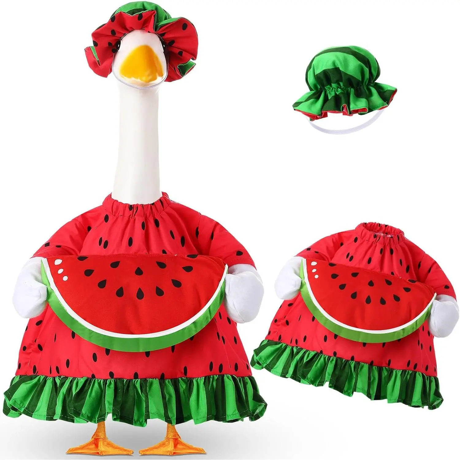 Outfits for 23" Porch Goose Watermenlon Lemon Strawberry Geese Costume Outfit with Hat for Summer Garden(Watermelon)